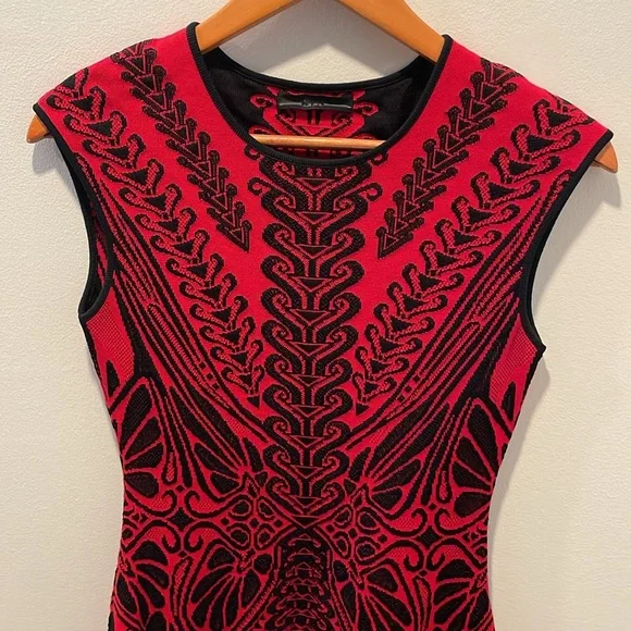 RVN Red and Black Abstract Fit and Flare Dress, Size Small - Picture 3 of 15